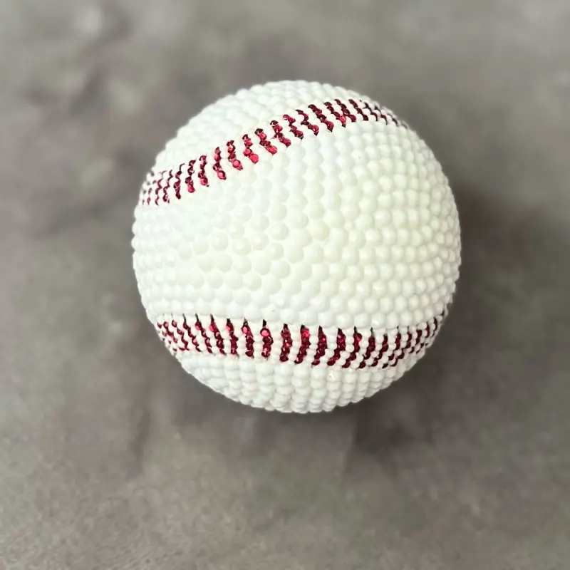 Jeweled Baseball - Handcrafted Baseball for Baseball Enthusiasts & Memorabilia Collectors with Red Detailing