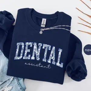 Dental Assistant Blue Toile Sweatshirt, Trendy Dental Staff Crewneck, Dental Office Sweater, Cute Dental Assistant Gift Top