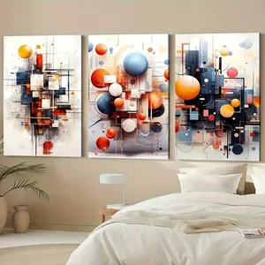 [Dynamic Abstract Geometric Art] 3pcs Dynamic Abstract Geometric Canvas Print |   Wrapped Wood Frame Painting, Colorful Three-Dimensional Art, Vibrant Home Wall Decor