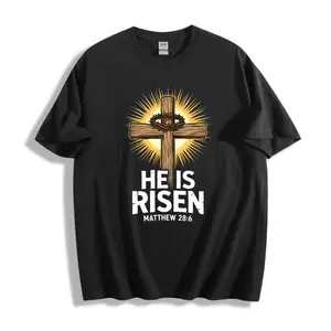 Religious Style Unisex T-Shirt With Cross And Crown Of Thorns Design He Is Risen Matthew 286 Christian Faith Statement For Easter Spring Season Perfect Gift For Believers And Church Members