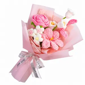 Handmade Mixed Yarn Bouquet Rose Lily Floral Arrangement Gentle Atmosphere Home Decor,birthday gift for mom