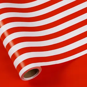 Reversible Wrapping Paper Roll for Men Women,  Roll, Candy Cane Stripe and Solid Red  Wrap for Christmas, Valentine's Day, Birthday, Holiday, Wedding, 30 Inches x 32.8