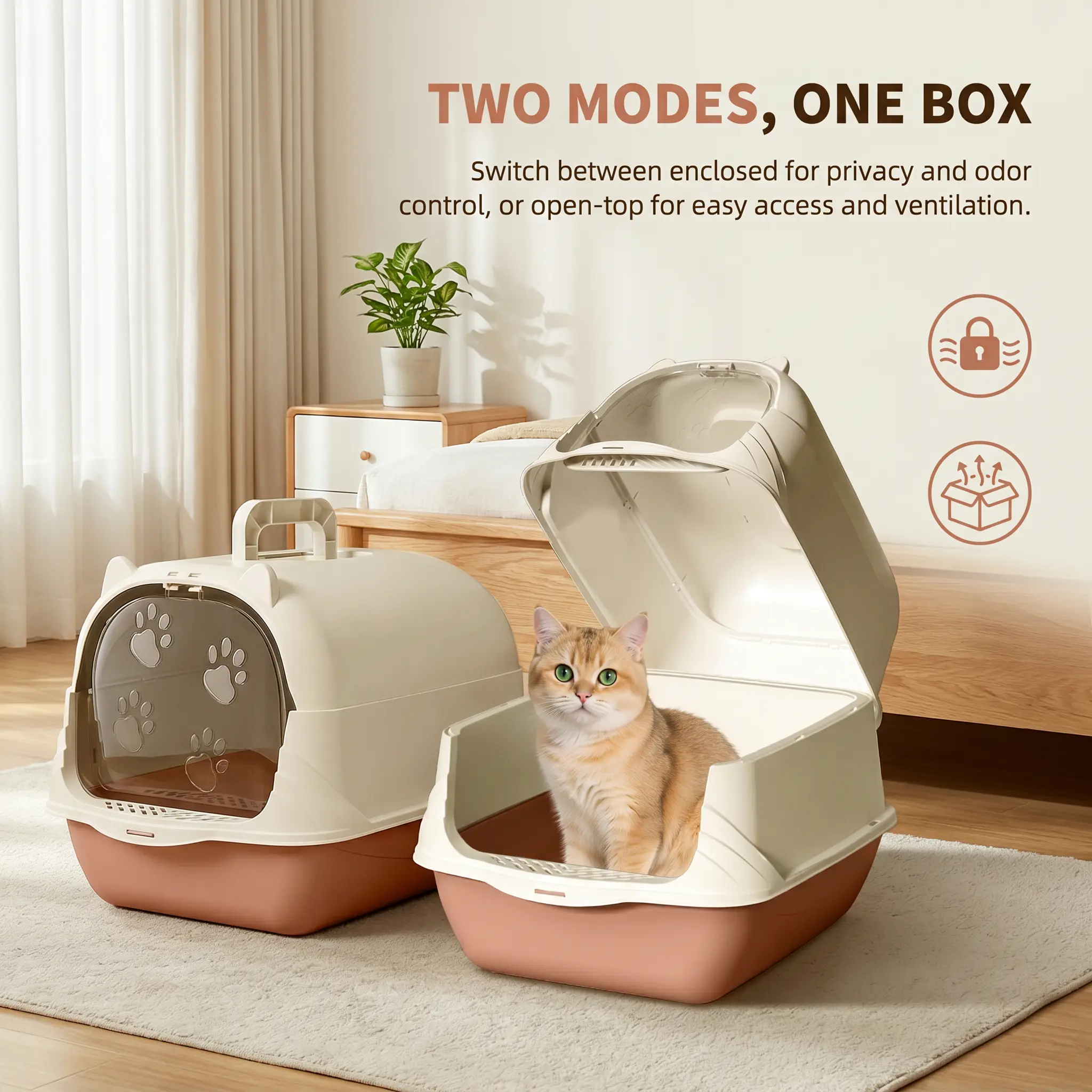 Portable Fully Enclosed Plastic Cat Litter Tray - Universal Grab-and-Go Handle, Built-in Anti-Tracking Screen, Odor Control Shield for Travel, Home Moving
