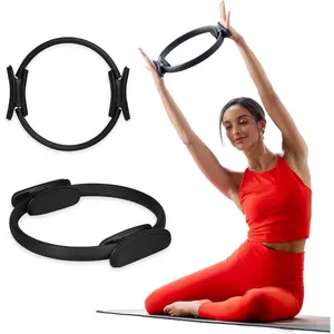 Pilates Ring 15inch Fitness Ring - Lightweight and durable, with foam-padded handles |   Flexible resistance training equipment, suitable for exercising arms, thighs/legs, and core muscles, black