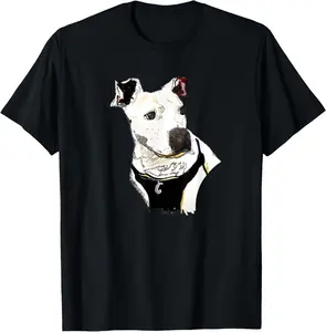 Cotton Graphic Tees Streetwear Libby the Pit Bull - No Text Original Art White Pitbull Dog T-Shirt