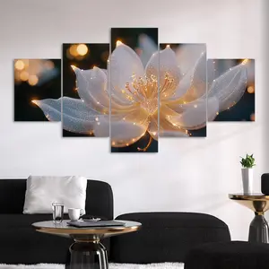 Lotus Pattern Canvas Painting, 5 Counts/set Modern Art Poster, Unframed Art Print, Wall Art Decor for Home Living Room Bedroom Office, Ornaments
