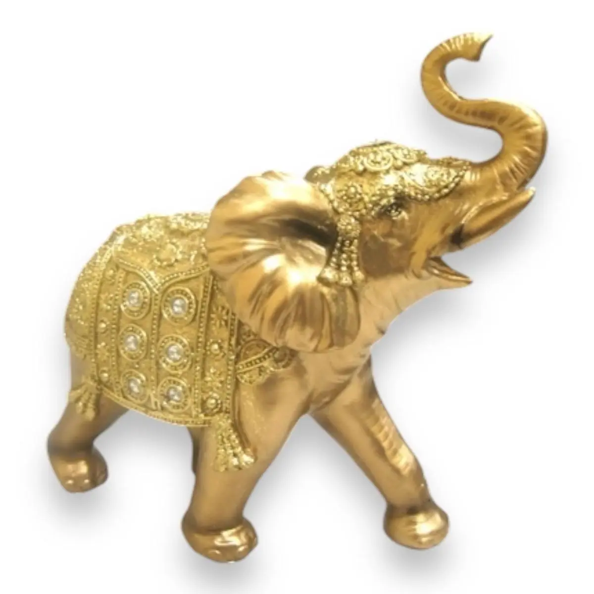 Handmade Blue-White & Gold-Yellow Elephant Figurine Statue - 9 in Tall Home Decor, Interior Decoration Accessories, Ideal for Gifts