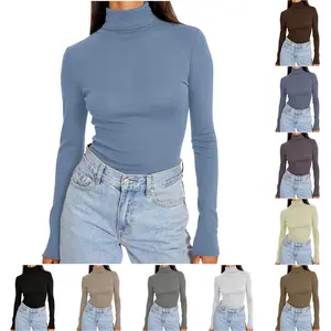 Organic Basics Women's Cotton Turtleneck Long Sleeve Tee - Slim Fit, Folded Collar, Stretchy & Sustainable Basic Outfit for Autumn & Winter