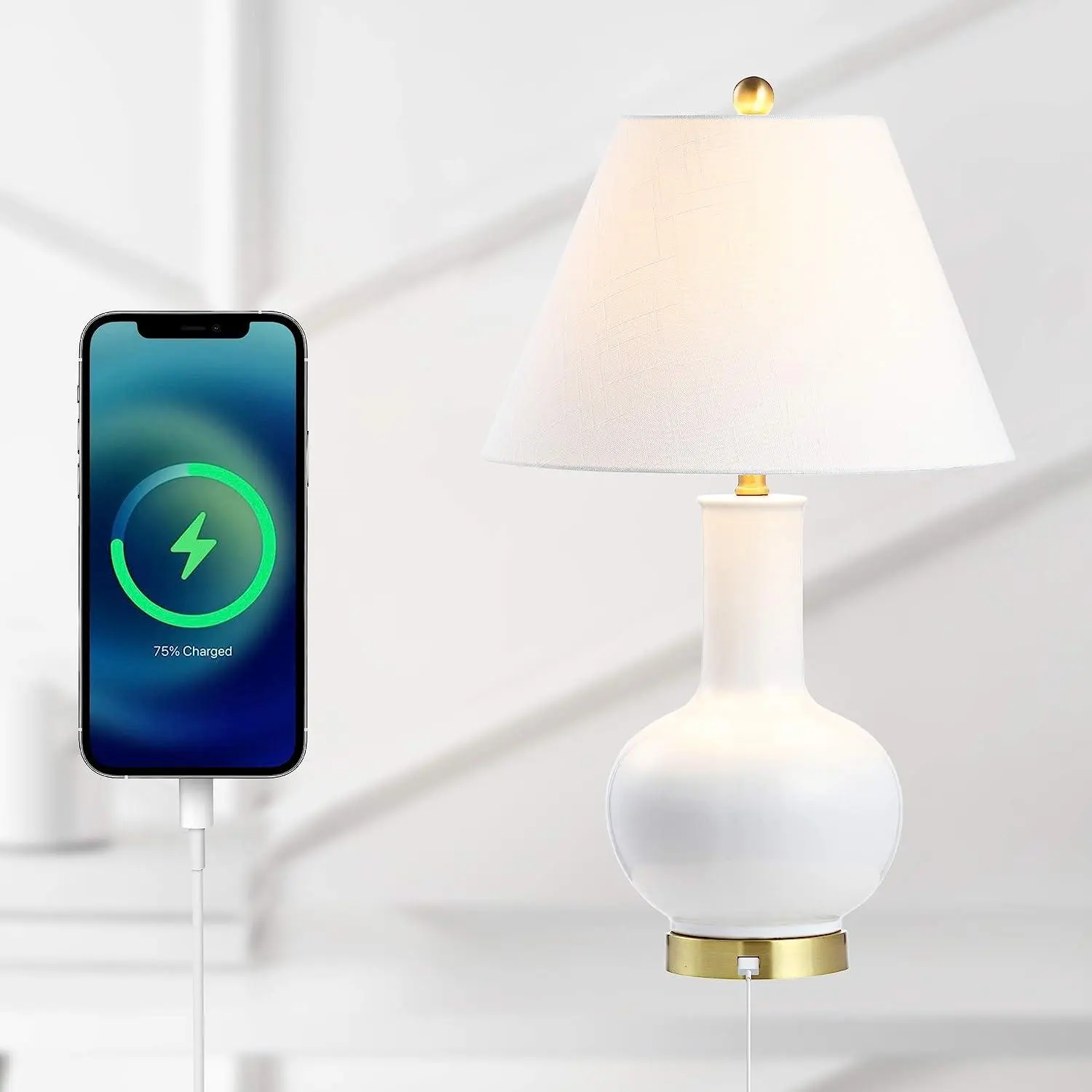 JONATHAN Y Han Ceramic/Iron Contemporary USB Charging LED Table Lamp , for bedroom, living room, foyer, hallways, dining room, dorms