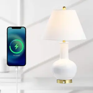 JONATHAN Y Han Ceramic/Iron Contemporary USB Charging LED Table Lamp , for bedroom, living room, foyer, hallways, dining room, dorms