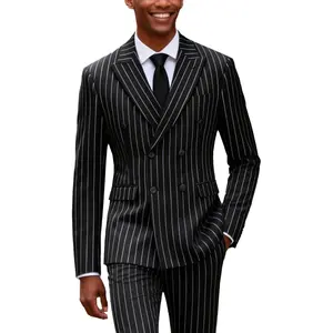 UNINUKOO Mens 2 Piece Pinstripe Suit for Men Double Breasted Tuxedo Business Wedding Dinner Party Jacket Pants Suit Set
