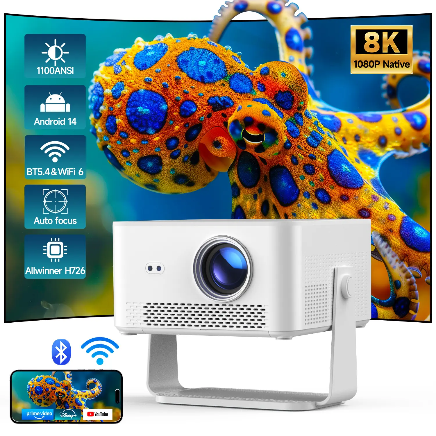 HY450Max Projector 8K Decode Auto Focus 1100ANSI 12W Speaker HDR10+ Android 14.0 Dual WiFi6 BT5.4 Fully Automatic Keystone 1.0:1 Throw Ratio Screen Recognize & Automatic Obstacle Avoidance Home Cinema, Movie, Audio #SummerWins #DealsForYouDays