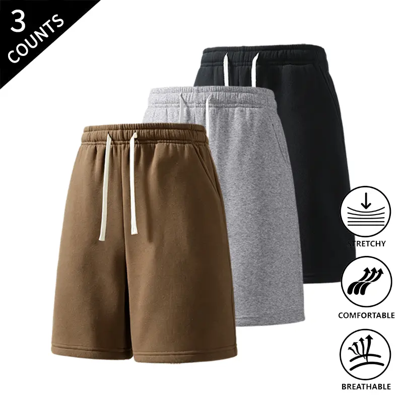 3-Pack Men’s Athletic 5-Inch Drawstring Shorts, Elastic Waist Gym Workout Shorts, Comfortable Casual Lounge Shorts with Side Pockets