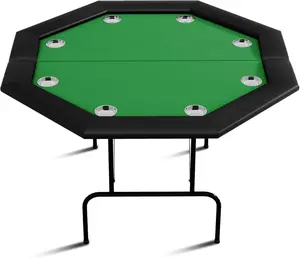 【Christmas Gift】8 Player Poker Table Foldable, Blackjack Table with Cup Holders, Waterproof Armrest & Heavy-Duty Metal Frame, Portable Card Table for Texas Holdem Home Games & Parties,steel cup