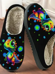 Cute Dragon Cotton Slippers for Kids, Colorful Fun Design, Plush Lining Anti-Slip Thick Sole, Home Warm Shoes for Fall & Winter, Fuzzy Warm Slippers