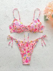 Women's Floral V Neck Bikini Set, High Waist Triangle Swimsuit, Summer Beachwear, Fashionable Pool Party, Comfortable Fit, Floral Print Bikinis