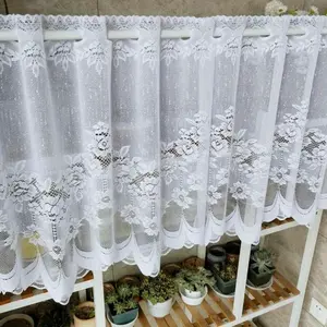 White lace chiffon curtains - Floral pole pocket curtains with ruffles, semi-transparent and light-blocking, suitable for kitchens and dining rooms, machine washable country style window decorations, kitchen curtains