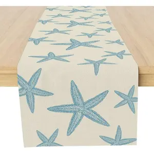 Blue Starfish Table Runner,Nautical Beach Table Runner Decor for Dinning Room Kitchen Summer  Sea Decorations for Holiday Party, Housewarming Gifts for Women  Couple, 13X72Inches