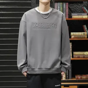 Men's Premium Embossed 3D Letter‑Print Crewneck Sweatshirt with Woven Label Detail, Luxury Performance Soft Brushed‑Fleece Long‑Sleeve Pullover, Designer Loose‑Fit Breathable Casual Top for Daily Commute, Streetwear, Urban Style & Fall‑Winter Everyday Fas