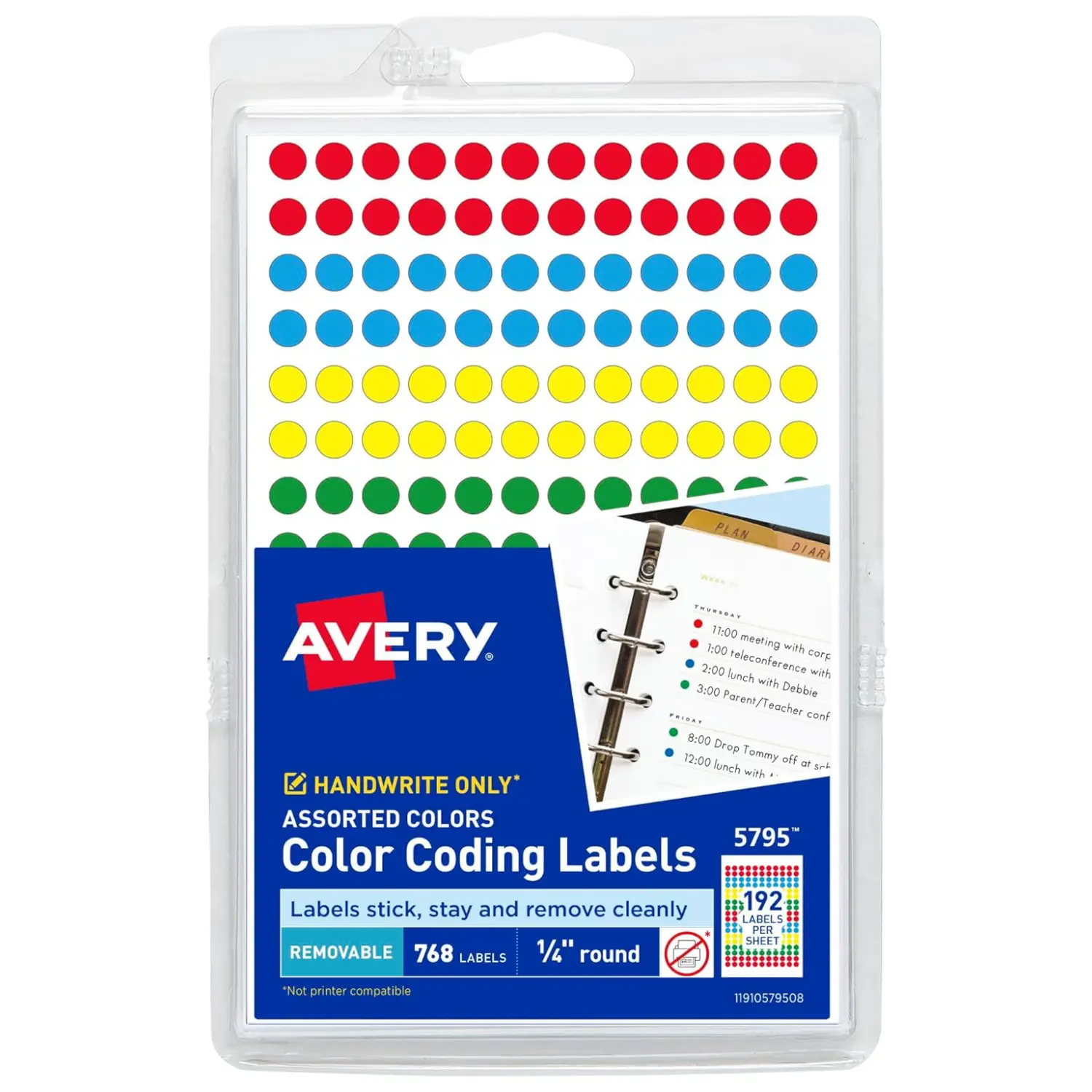 Avery Removable Color-Coding Paper Circle Sticker Labels, 0.25 in Round Sticky Personalization Labels & Stickers, 768-Count Pack (5795)