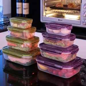 4 Piece Rectangular Food Storage Containers Set, Leak-Proof Latch Lid, Dishwasher, Microwave & Refrigerator Safe, Transparent Plastic Meal Prep Boxes for Salads, Stackable Lunch Container, Fridge Organizer, Stackable Airtight, Leak Proof Lids, Kitchen