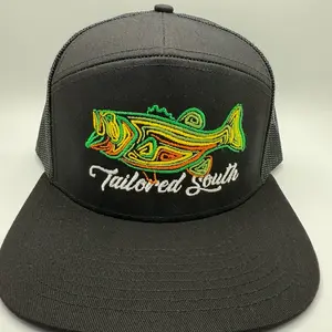 Tailored South 7 Panel Neon Bass Embroidered Unique Bass Design on Black Hat