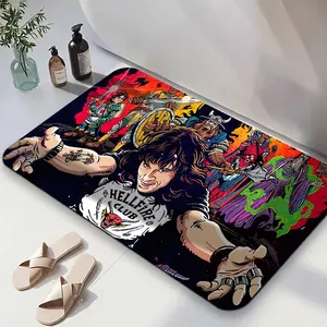 1PC,2D Stranger Things Inspired Hellfire Club D Absorbent Non-Slip Bathroom Mat Quick-Drying Soft Comfortable Door Mat for Home Decor Living Room Bedroom Kitchen Entrance Floor Mat