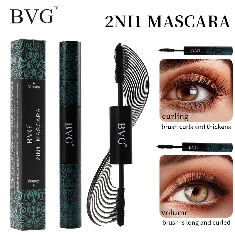 BVG 2 In 1 Black Volume and Length Waterproof Mascara Long Lasting Dual-Ended Tubing Eye Makeup Cosmetic