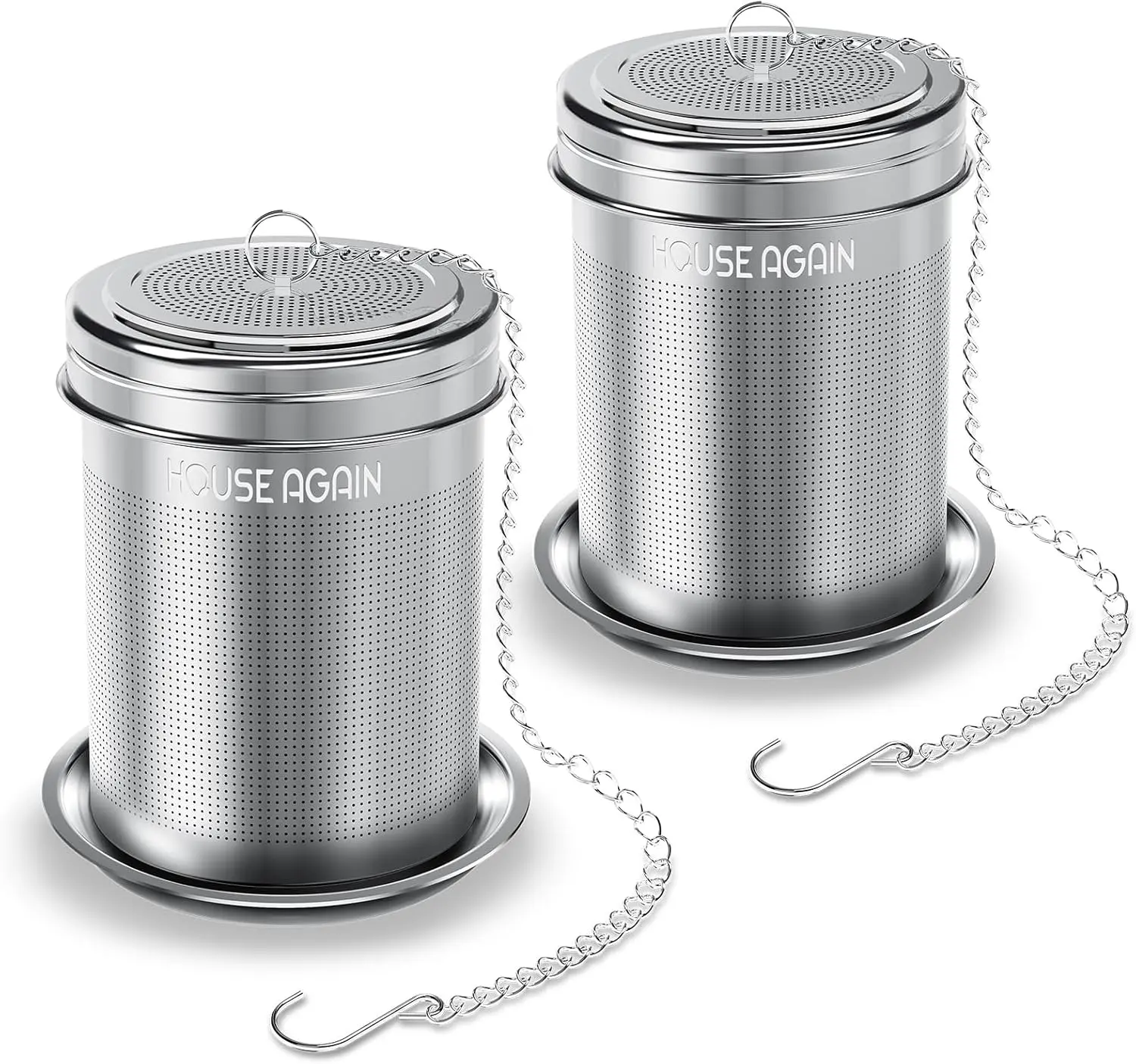 HOUSE AGAIN Tea Infuser, Extra Fine Mesh Tea Infusers for Loose Tea, 18/8 Stainless Steel Tea Strainer with Extended Chain Hook, Tea Steeper for Brew Tea, Spices & Seasonings Small × 2