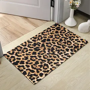 Leopard Cheetah Print Animal Pattern Welcome Doormat Non Slip Washable Low Profile Floor Rug Indoor Outdoor Entryway Front Door Kitchen Bathroom Trendy Safari Aesthetic Modern Home Decor Carpet