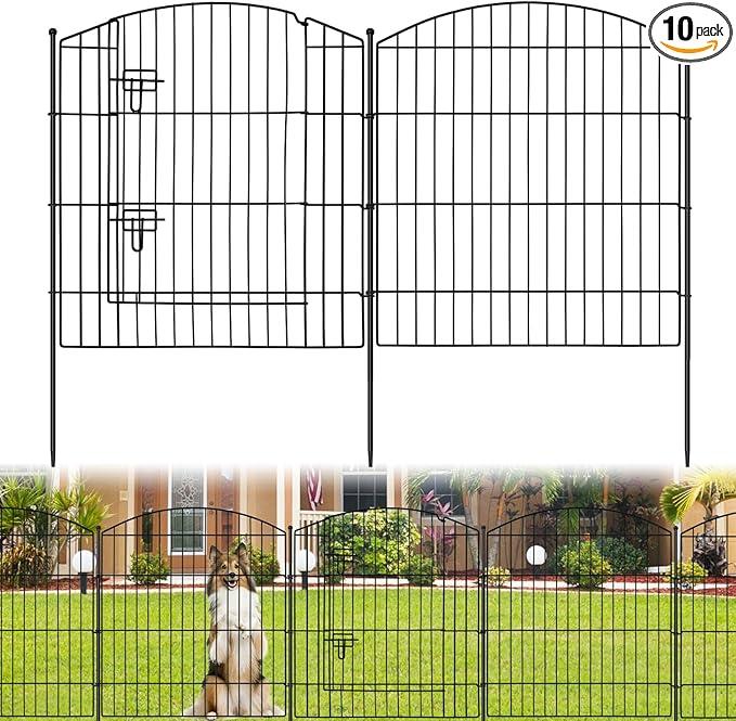 No Dig Decorative Garden Fence with Gate 32in (H) x 24ft (L), 9 Panels + 1 Gate +11 Stakes, Temporary Dog Fencing Outdoor, Rustproof Metal Arched Animal Barrier for Yard, Patio, Flower Bed, Landscape