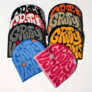 Unisex alphabet embroidered knit beanie hat casual acrylic stretch skull cap with high stretch fabric, hand washable-fashion trendy slouchy beanie for men and women