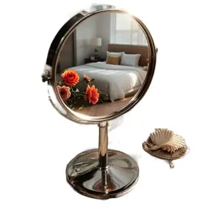 Premium Double-Sided Vanity Mirror with 2X Magnification and High-Definition Reflection - 360°   Rotating Round Makeup Mirror, Sturdy Metal Base Glass