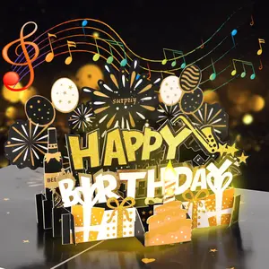 Elegant 3D pop-up birthday cards in black gold, high-grade and exquisite flash cake balloon pattern with envelope are perfect for boyfriend and family birthday gifts.