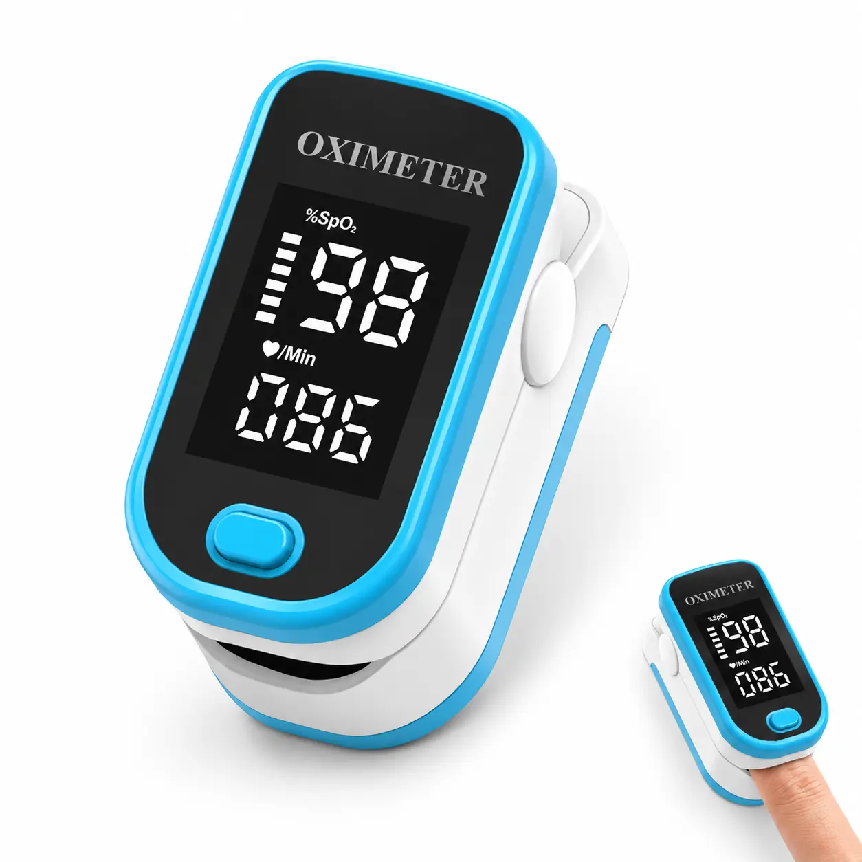 Blue Portable Fingertip Pulse Oximeter - 1-Button Operation, Bright Screen, Compact Everyday Carry