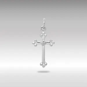 White 14K Gold Small Diamond Budded Cross Pendant - Model PM5030-002-WA