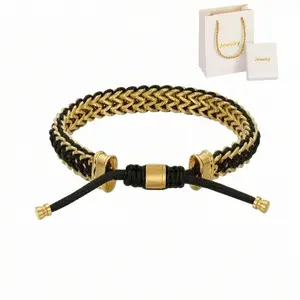 Mens Curb Chain，Stainless Steel Nylon Rope String Bracelets，Adjustable buckle，8.5in，Handmade Fashion Handmade Jewelry Gifts，Comes with a Gift Box