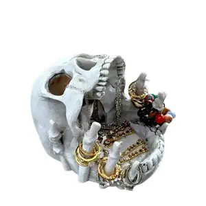 Gothic Skull Jewelry Organizer Box Resin Desktop Storage With Multiple Compartments And Necklace Hooks Ideal For Rings Earrings Halloween Gothic Artistic Home Decor
