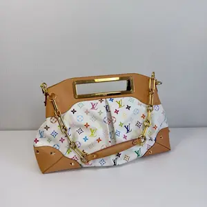 Pre-owned Louis Vuitton canvas top handle bag x Takashi Murakami White Multicolore Judy GM Shoulder Bag (Z)