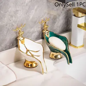 Deer Soap Dish Ceramic Soap Holder Rack, Home Drainage Bathroom Sink Organizer Decorative Ornament, Kitchen & Bath Accessories