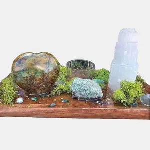 Sacred Heart Grounding Altar Crystal Tray with Chrysoprase Heart Ruby in Zoisite & Selenite Tower for Meditation Emotional Healing