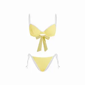 Cider Textured Sweetheart Contrast Binding Underwire Low Rise Bikini Set