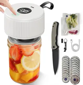 2026 Upgraded 3-in-1 Electric Mason Jar Vacuum Sealer Kit | Wide & Regular Mouth + Vacuum Bags | One-Touch Food Saver with (Gift: 1 Outdoor Knife)