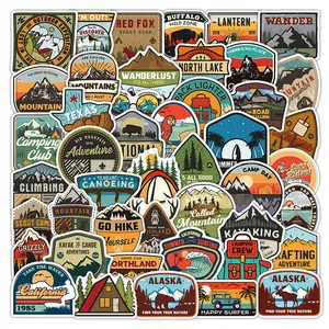50 Sheets Vintage Outdoor Adventure Stickers, Retro Camping Hiking Decals for Luggage Laptop Skateboard