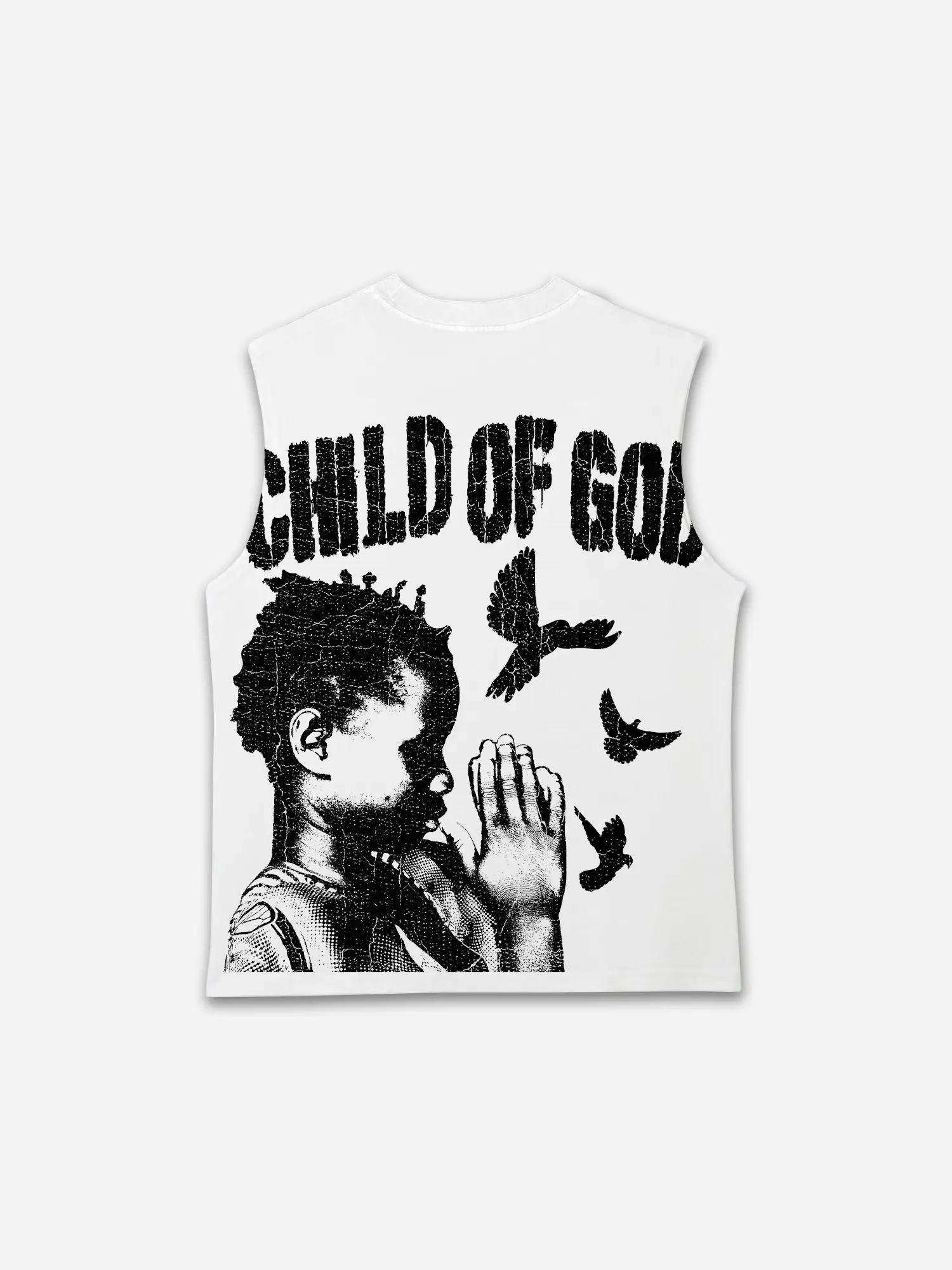 Child Of God Praying For Peace Print Graphic Tank Top Men Sleeveless Loose Menswear