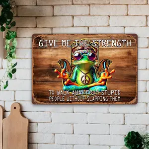Boho Aluminum Sign - Hippie Decor, Inspirational Frog Zen Meditation Wall Art, Humorous Vintage Metal Plaque, Multipurpose Home Decor for Room, Cafe, Bedroom, Living Room, Bathroom Accessories - 12"x8" English Text, Room Accessories