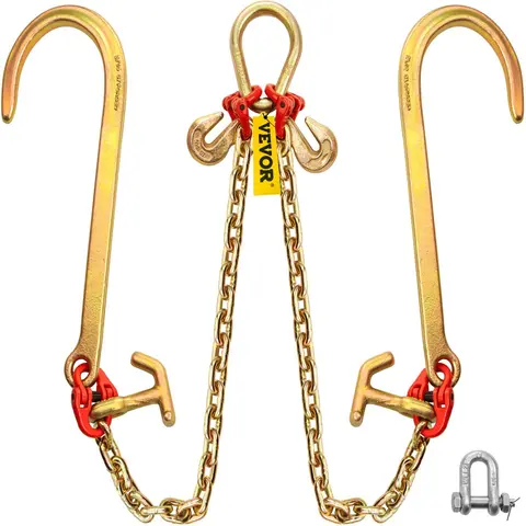 VEVOR High-Security Bridle Lifting Tool, 5/16 in x 2 ft Grade 80 Steel Chain Design, 9260 Lbs Break Strength with TJ Hooks, Grab Hooks (Make Length Changes Simple), Factory Welded Coupling Links, Pear Link Connector, Chain Shorteners for Construction