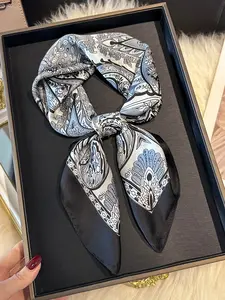 1pc Bandana Style Paisley Print Neckerchief, Faux Silk Square Headscarves For Women, Fashion Scarf For Daily Use, Boho Style Scarf