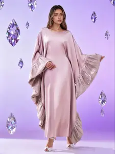 Women's Patchwork  Long Sleeve Arabian Dress, Modest Round Neck Long Dress for Party Wedding Guest, Ladies Islamic Clothing for All Seasons