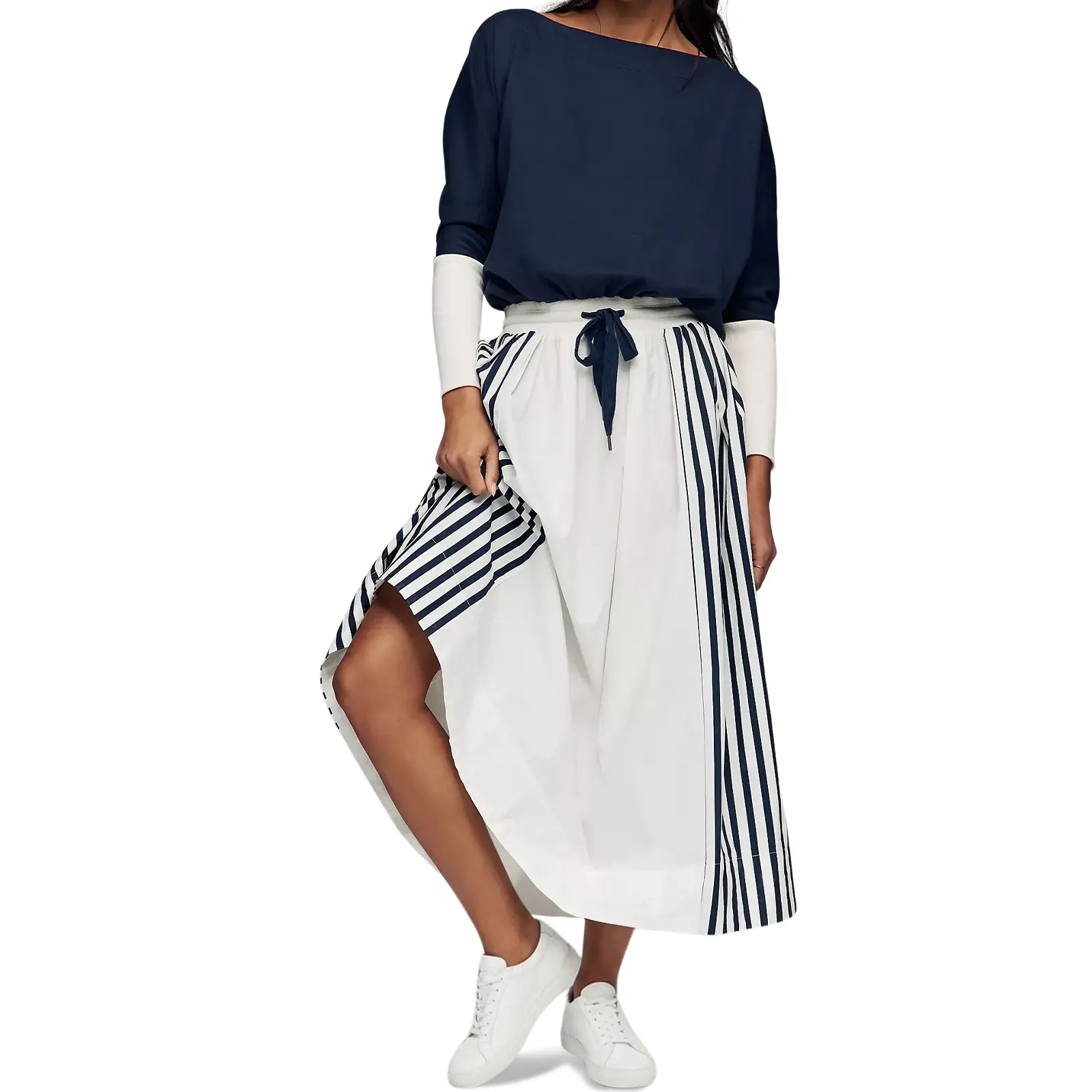 Fisoew Womens Casual Dresses Long Sleeve Oversized Sweatshirt Patchwork Drawstring Waist Color Block Loose A Line Maxi Dress, Style, Everyday, Fabric